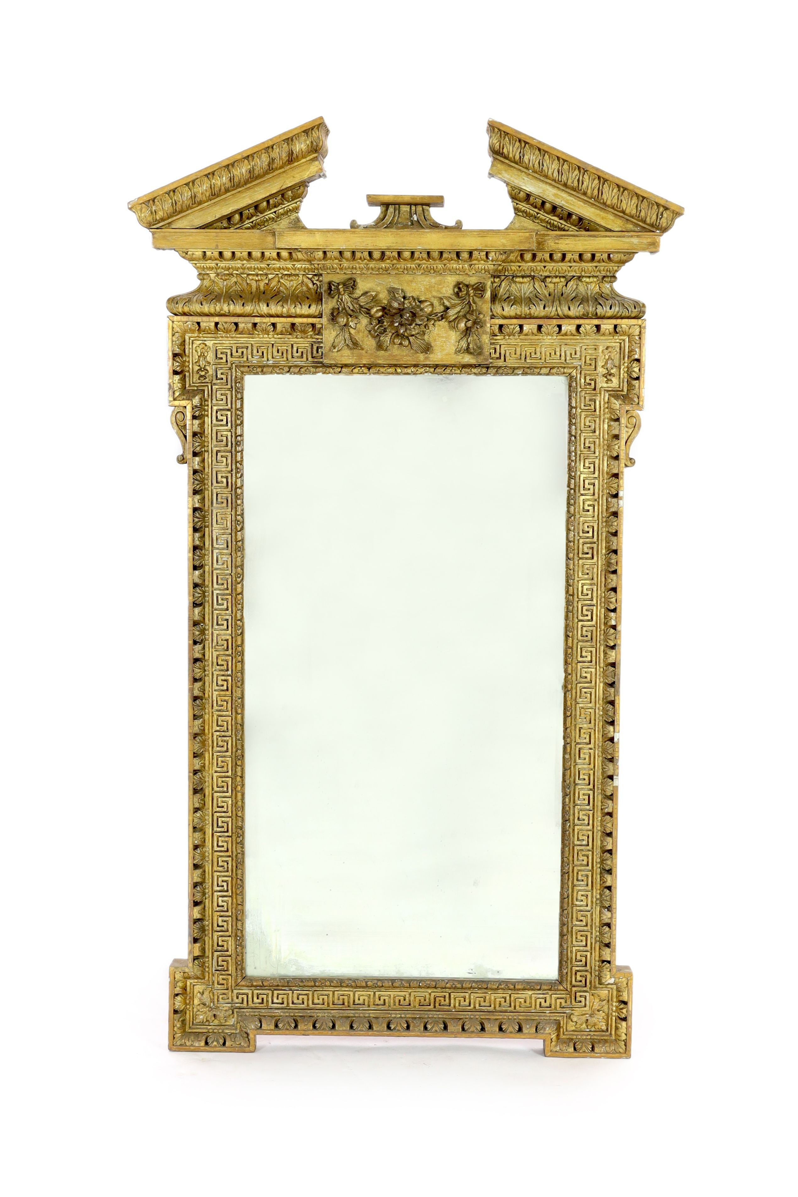 A George II carved giltwood William Kent design wall mirror, W.93cm H.162cm